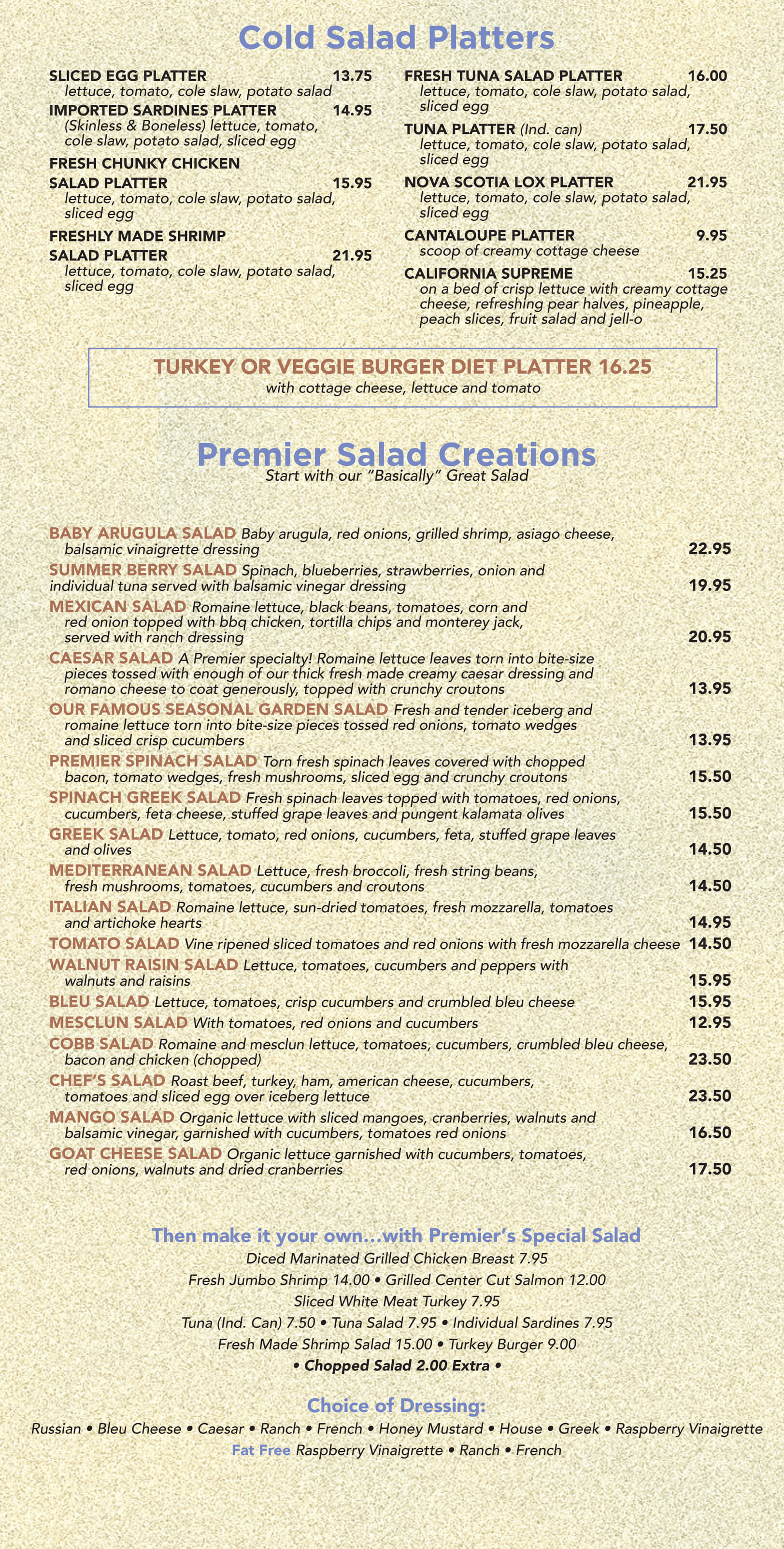 Menu - Order Online - Premier Diner - Commack Diner